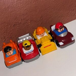 Fisher Price Little People Construction Tow Recycling and Racing Wheelies lot